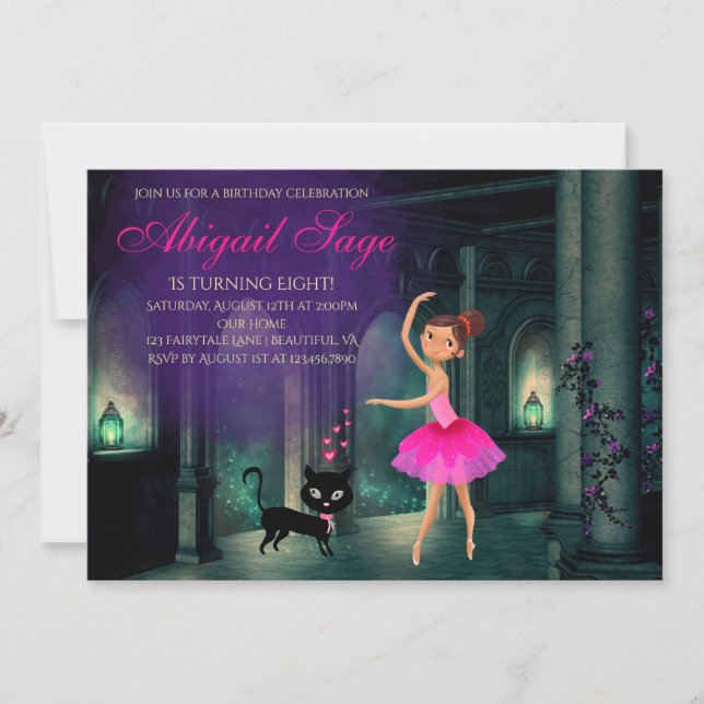 Invitation Ballerina enchanteresse et danse de ballet de chat (Devant)