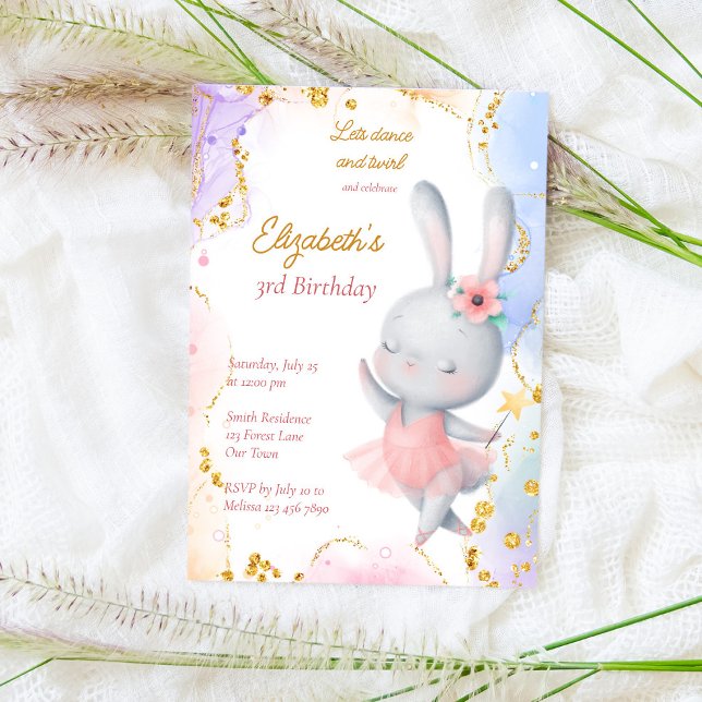Invitation Ballerina fête d'anniversaire mignon lapin dansant (Créateur téléchargé)