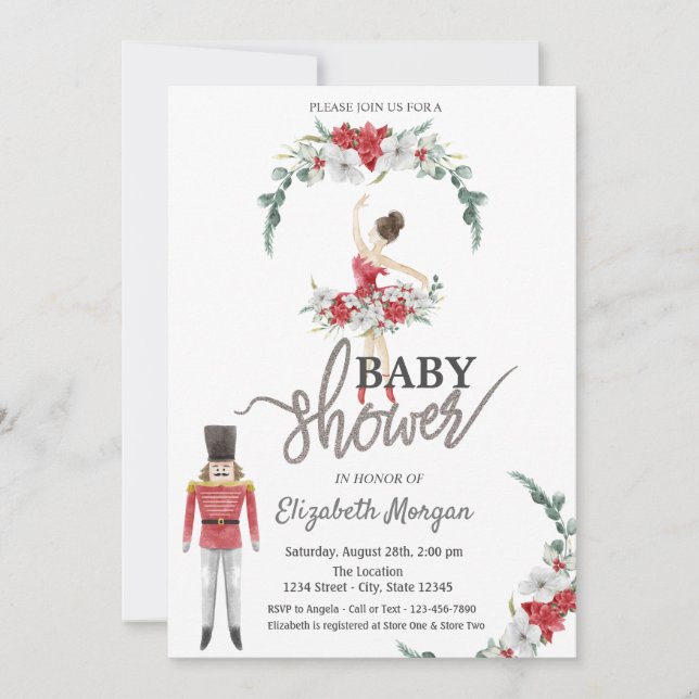 Invitation Ballerina Fleurs Baby shower Nutcracker (Devant)