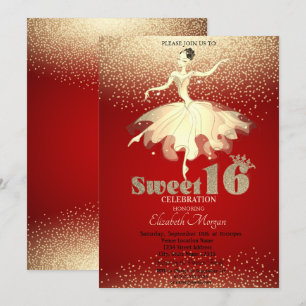 Invitation Ballerina, Gold Confetti Parties scintillant Rouge