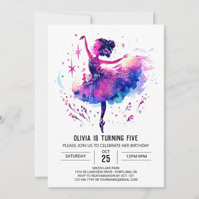 Invitation Ballerina mignonne à imprimer Anniversaire (Devant)
