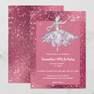 Invitation Ballerina parties scintillant rose brillant filles