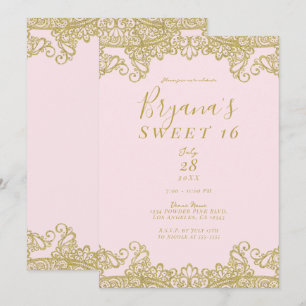 Invitation Ballerina Pink & Gold Parties scintillant Dentelle