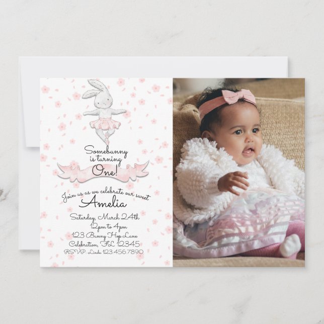 Invitation Ballerina rose Bunny Premier anniversaire Photo fl (Devant)