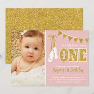 Invitation Ballerina rose et or 1er anniversaire