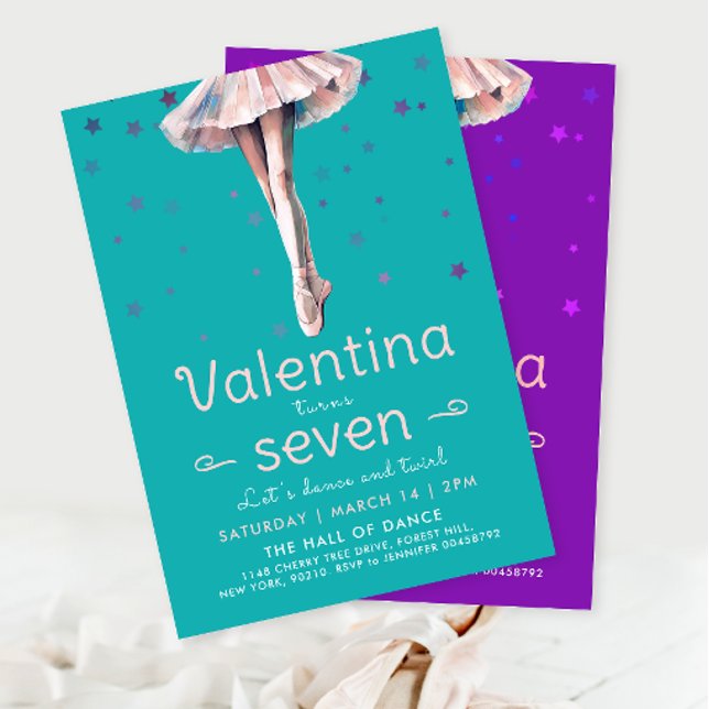 Invitation Ballerina Turquoise Mignonne Danse Et Twirl Annive (Créateur téléchargé)