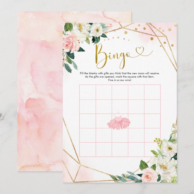 Invitation Ballerina Tutu Baby shower Bingo Games Card (Devant / Derrière)