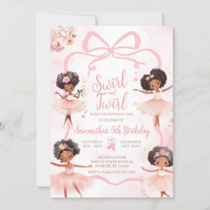 Invitation Ballerina Tutu Pink Bow d'origine africaine-améric
