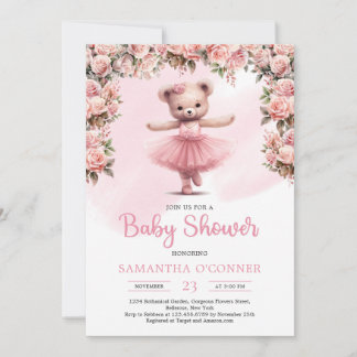 Invitation Ballerina tutu rose fille ours en peluche rousse r
