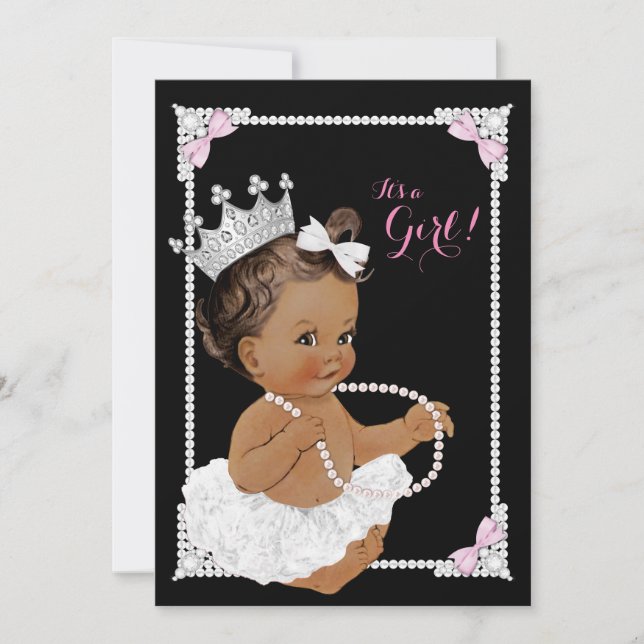 Invitation Ballerina White Tutu Pink Pearl Baby shower (Devant)