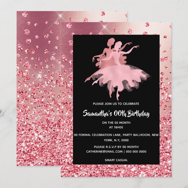Invitation Ballerinas dansant rose or parties scintillant bel (Devant / Derrière)