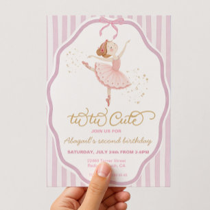 Invitation Ballerine 2e anniversaire rayures tutu mignon