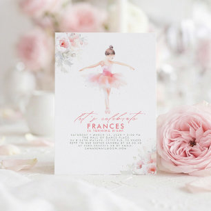 Invitation Ballerine Ballet Floral Fête d'anniversaire Rose