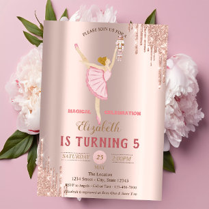 Invitation Ballerine Casse-Noisette Rose Gold Gouttes Anniver