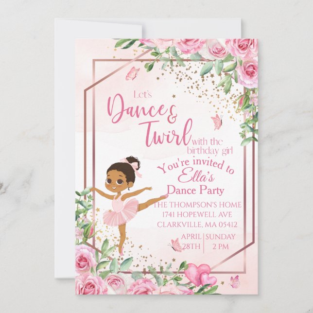 Invitation Ballerine danse aquarelle rose anniversaire  (Devant)