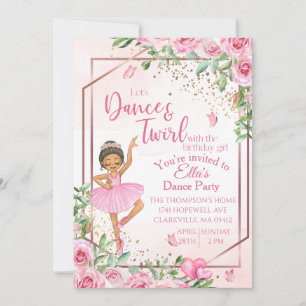 Invitation Ballerine danse aquarelle rose anniversaire 