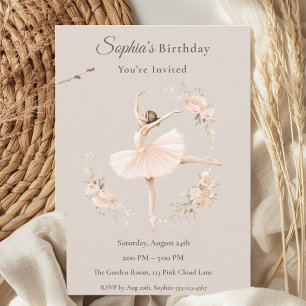 Invitation Ballerine personnalisée Anniversaire Fleurs roses 