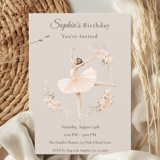 Invitation Ballerine personnalisée Anniversaire Fleurs roses 