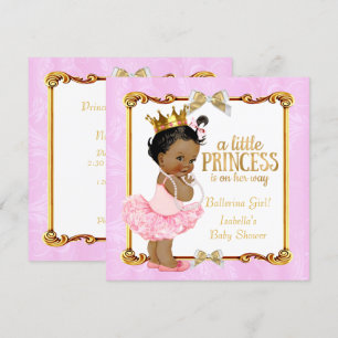 Invitation Ballerine Princesse Baby Shower Rose Or Ethnique