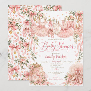Invitation Ballerine Rose Fête de Naissance Bébé Fille