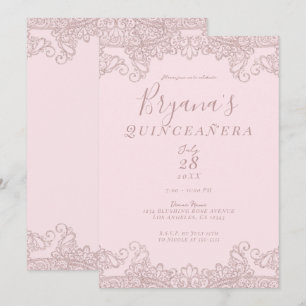 Invitation Ballerine Rose Pâle Pailleté Dentelle Quinceañera
