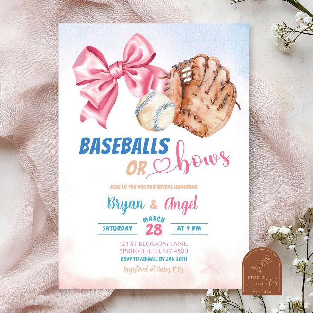 Invitation Balles de baseball ou vaches Bébé Genre Révélation (Créateur téléchargé)