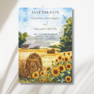 Invitation Balles de Foin de Tournesol Maison en Bois Mariage