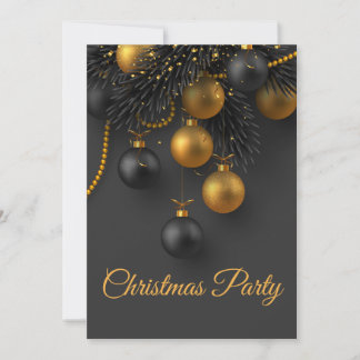 Invitation Balles de Noël Noir et Or Vacances Élégantes