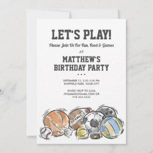 Invitation Balles de sports athlétiques pour célébration d'an