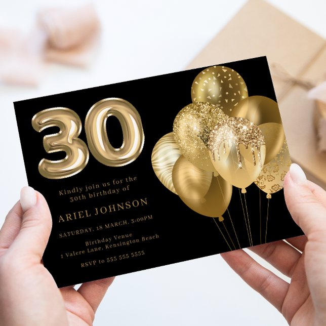 Invitation Balles d'or Noir 30e fête d'anniversaire (Créateur téléchargé)