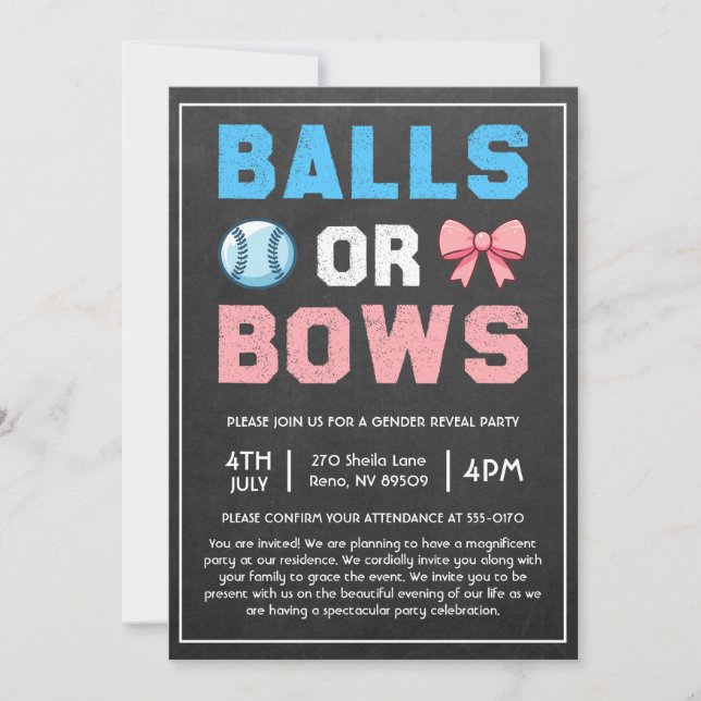 Invitation Balles ou vaches Baseball Sexe Révéler (Devant)
