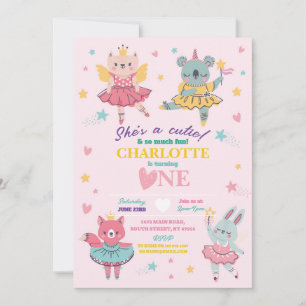 Invitation Ballet Arc en ciel Tutu Ours rose Anniversaire ros