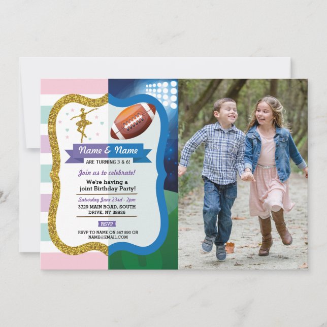Invitation Ballet & Football américain Sports d'anniversaire (Devant)