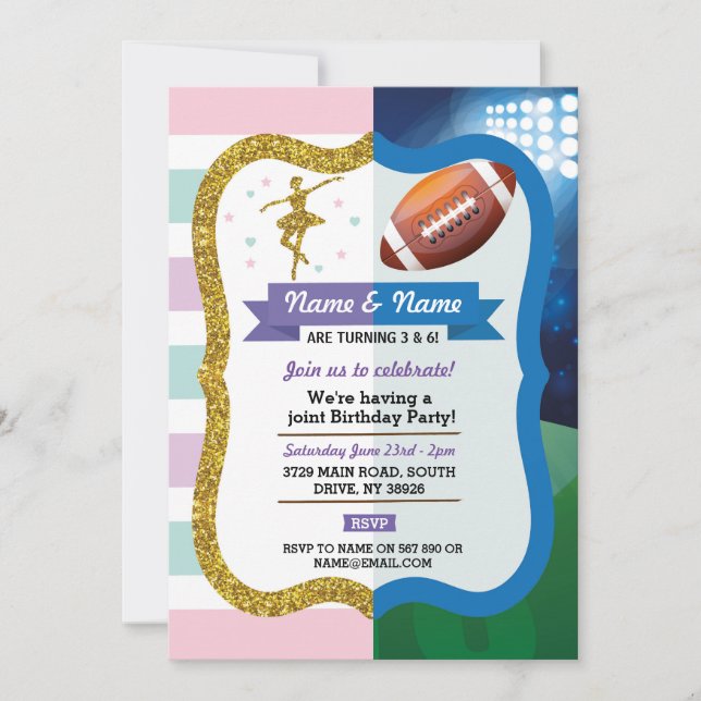 Invitation Ballet & Football américain Sports d'anniversaire (Devant)