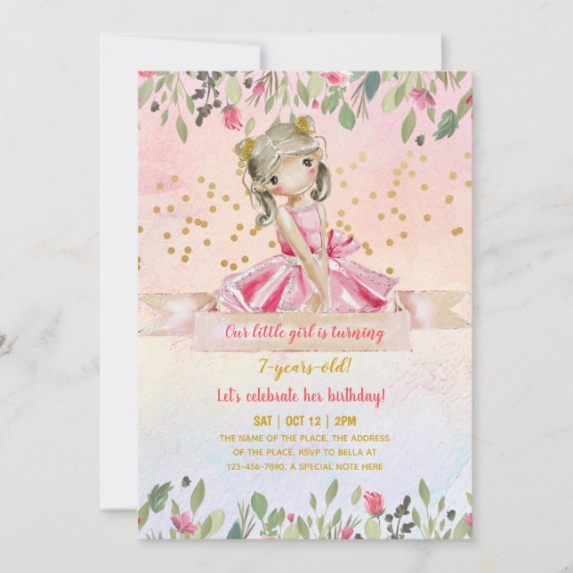Invitation Ballet Girl Rose Gold Parties scintillant Annivers (Devant)