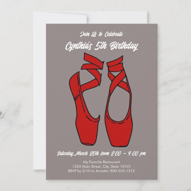 Invitation Ballet minimaliste fête d'anniversaire (Devant)