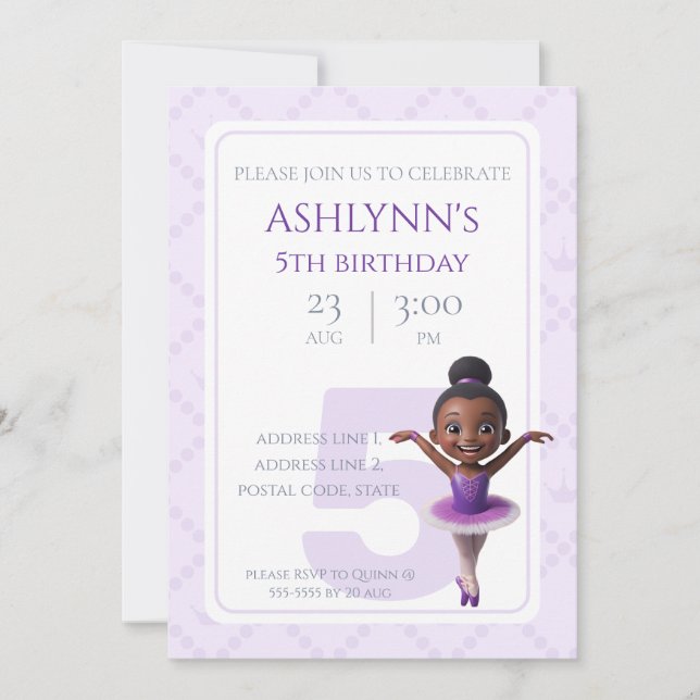 Invitation Ballet personnalisé violet Ballerina Anniversaire (Devant)