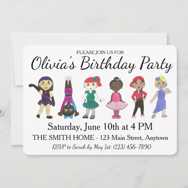 Invitation Ballet Tap Jazz Lyrical Dancer Anniversaire (Devant)