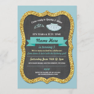 Invitation Ballet Tiara Tutu Parties scintillant Turquoise In