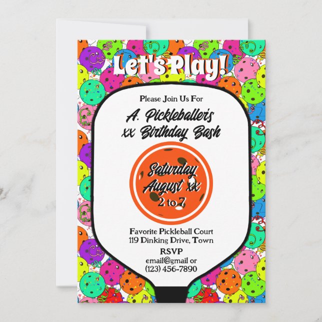 Invitation Balloirs de la fête de Pickleball Confetti Orange  (Devant)