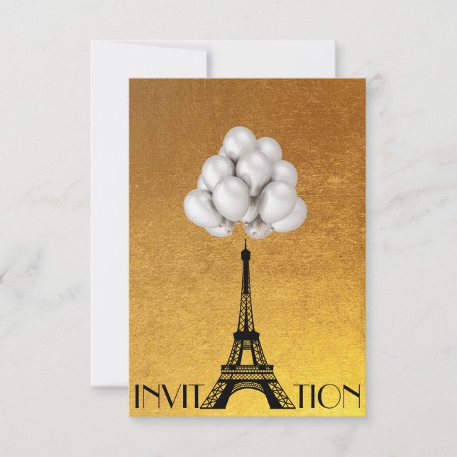 Invitation Balloirs Tour Eiffel Blanc Or (Devant)