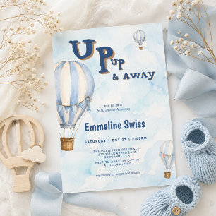 Invitation Ballon à Air Chaud Bleu Haut et Loin Baby Shower