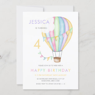 Invitation Ballon à air chaud Pastel aquarelle pour enfants