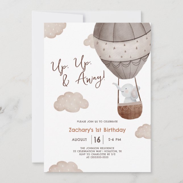 Invitation Ballon à air chaud Up & Away 1er anniversaire (Devant)