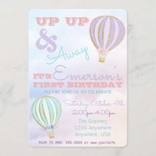 Invitation Ballon à air chaud, vers le haut d'anniversaire