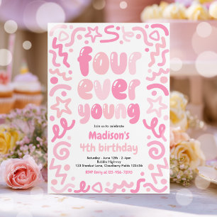 Invitation Ballon à confettis Four Ever Young 4e anniversaire
