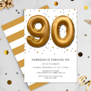 Invitation Ballon à huile d'or moderne 90e anniversaire