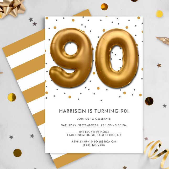Invitation Ballon à huile d'or moderne 90e anniversaire (Créateur téléchargé)