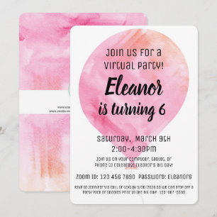 Invitation Ballon Aquarelle Virtuelle Fille Anniversaire