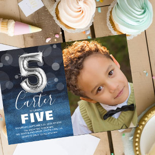 Invitation Ballon argent pour cinquième anniversaire Photo